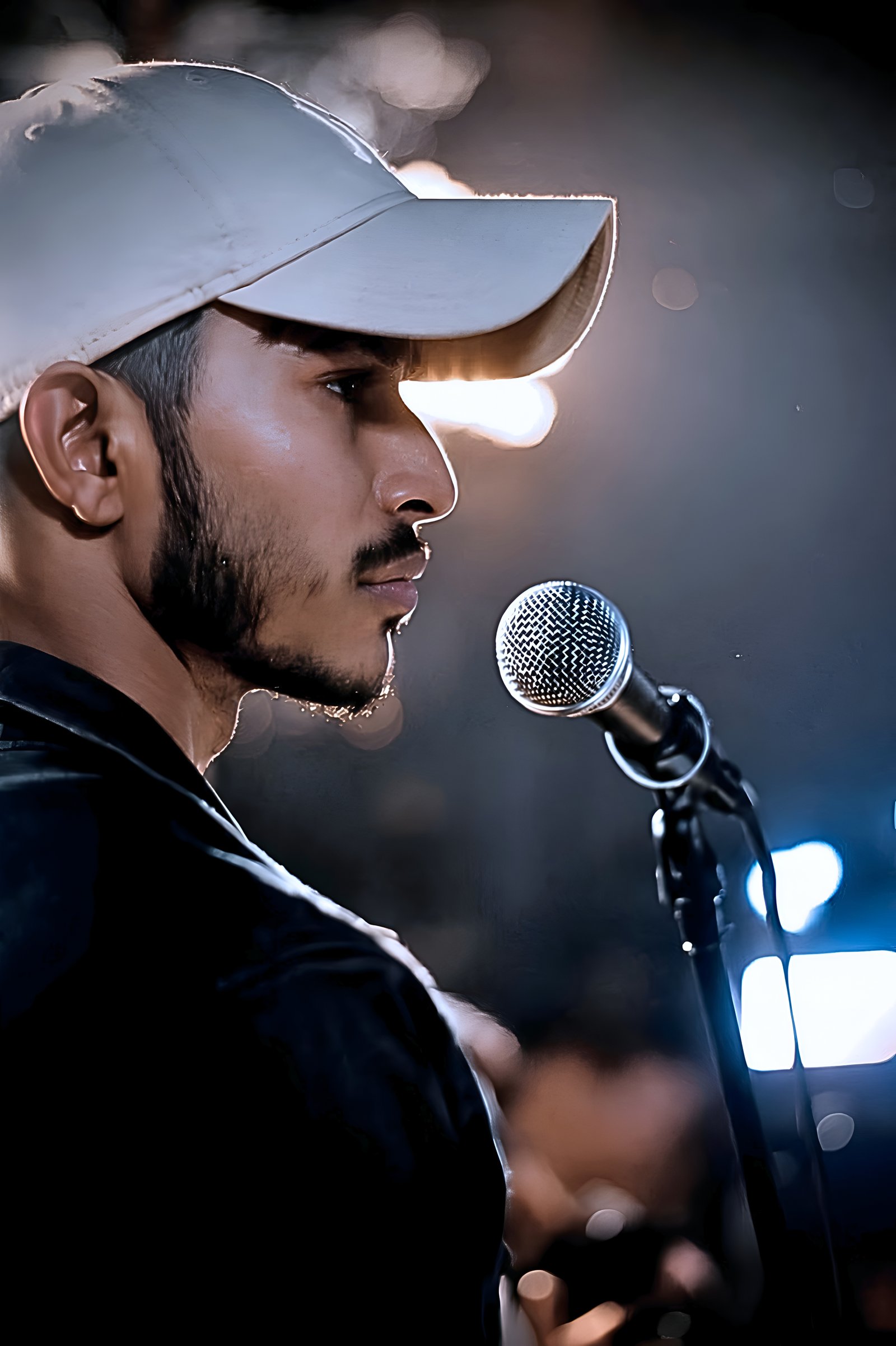 Akash Sharma performing with microphone
